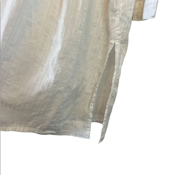 HD White Empire Waist Collared Loose Fit Long Tunic Blouse 6 - Picture 3 of 9